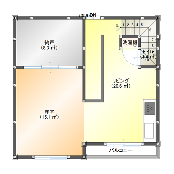 18坪2階建て間取りプラン平面図1階