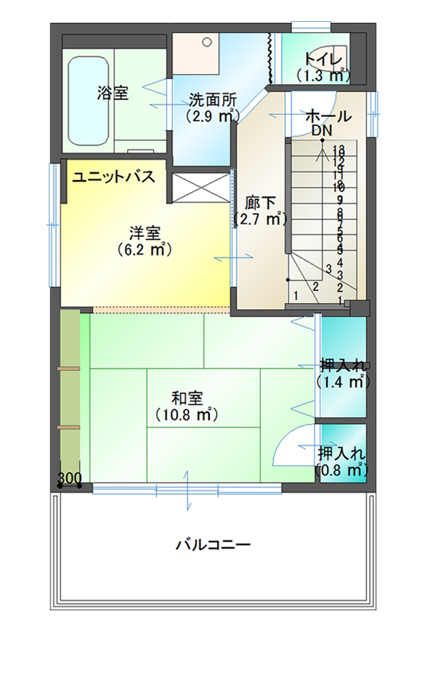 13坪の狭小住宅の間取りプラン・長方形の敷地に立つ3階建て:台東区